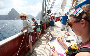 Students aboard a research vessel at sea
